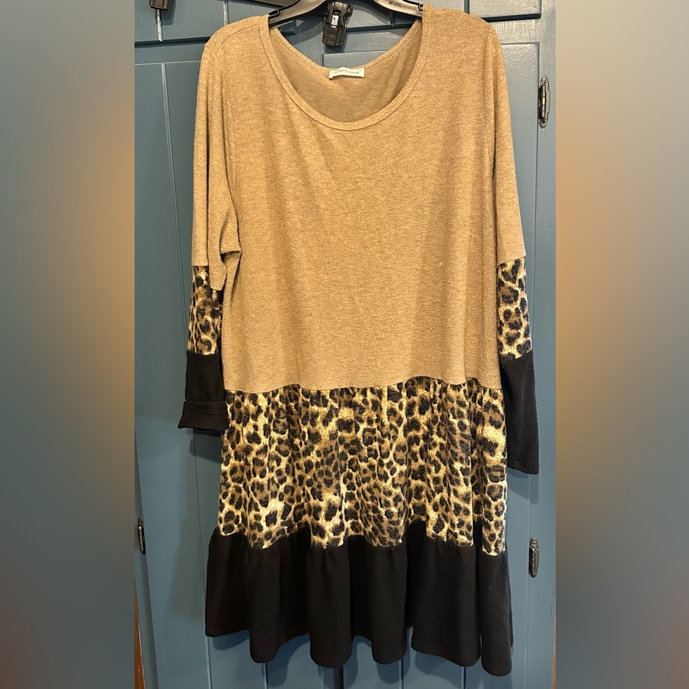 Leopard Print Dress with Black and Tan Accents